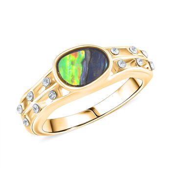 J Francis gefertigt mit SWAROVSKI- Abalone Muschel und wei&szlig;er Kristall Ring in Goldton