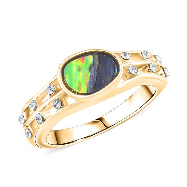 J Francis gefertigt mit SWAROVSKI- Abalone Muschel und wei&szlig;er Kristall Ring in Goldton image number 3