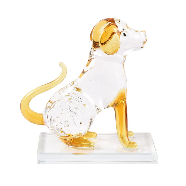 Dekorative Kristallglas Hunde-Figur auf quadratischem St&auml;nder, 12x12x6 cm, Gelb image number 5