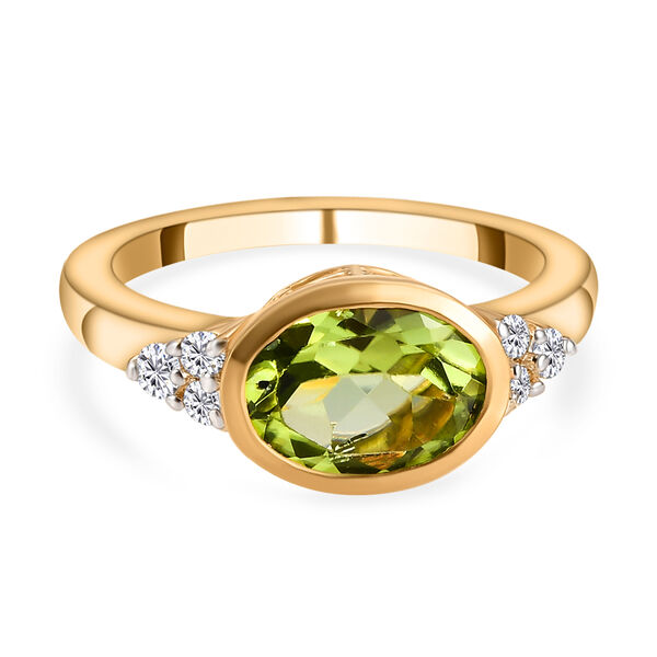 Nat&uuml;rlicher Peridot und wei&szlig;er Zirkon-Ring, 925 Silber vergoldet  ca. 2,07 ct