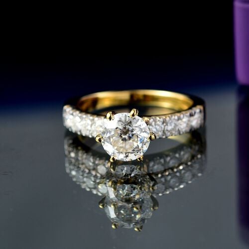 D’joy 100 Facetten Moissanit Ring 925 Silber 750 Gelb Vergoldet (Größe 20.00) ca. 1,75 ct image number 1