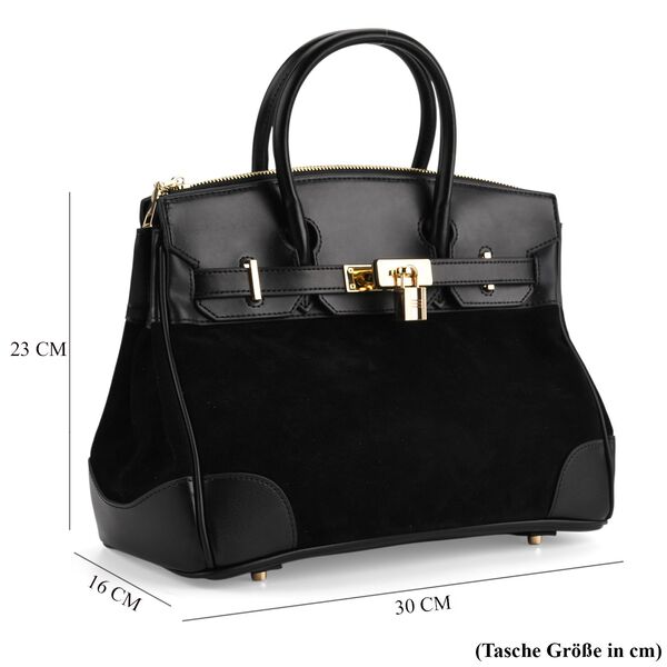 Grand Pelle Echtleder Citybag mit Reißverschluss und Schlossoptik 30 x 16 x 23 cm Schwarz image number 8