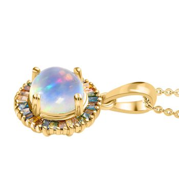 Nat&uuml;rlicher, &auml;thiopischer Welo Opal und mehrfarbiger Diamant-Anh&auml;nger mit Kette - 1,68 ct.