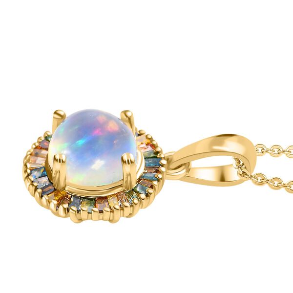 Nat&uuml;rlicher, &auml;thiopischer Welo Opal und mehrfarbiger Diamant-Anh&auml;nger mit Kette - 1,68 ct. image number 4