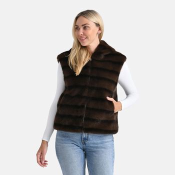 Weste mit Kapuze aus Webpelz, Einheitsgr&ouml;&szlig;e, Dunkelbraun