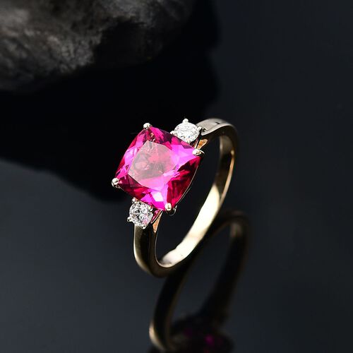AAA Lab Grown Bixbite, Lab Grown Diamant Ring 417 Gold (Größe 16.50) ca. 3,45 ct image number 1