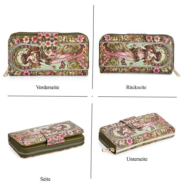 Langportemonnaie, RFID-Schutz, 19x4x9cm, Gr&uuml;n Multicolor, Alphonse-Mucha-Motiv. image number 5