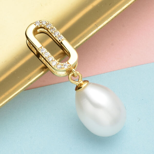 S&uuml;&szlig;wasserzuchtperlen und Wei&szlig;er Zirkonia Anh&auml;nger 925 Silber Vergoldet ca. 5,50 ct image number 2