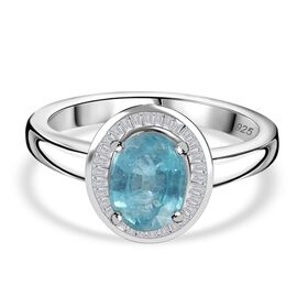 JCK Vegas Exklusive Kollektion - AA Aqua Kyanit, Weißer Diamant Ring 925 Silber rhodiniert (Größe 21.00) ca. 1.65 ct