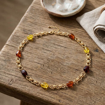 Simulierte Mehrfarbige Bernstein Halskette ca. 50 cm + 5 cm Extender, goldfarben