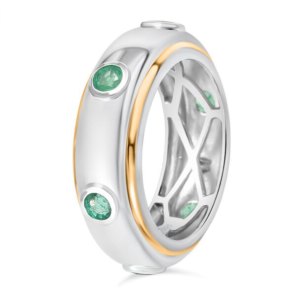 Gemfields AA Kagem Sambischer Smaragd Ring 925 Silber Rhodiniert und 750 Gelbgold Vermeil (Größe 17.00) ca. 0.73 ct image number 5
