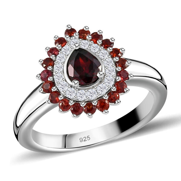 Anthill Granat und Zirkon Halo Ring 925 Silber platiniert  ca. 0,99 ct image number 6