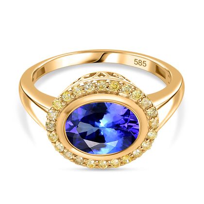 AAA Tansanit, Nat&uuml;rlicher gelber Diamant Ring 585 Gold (Gr&ouml;&szlig;e 19.00) ca. 2,17 ct