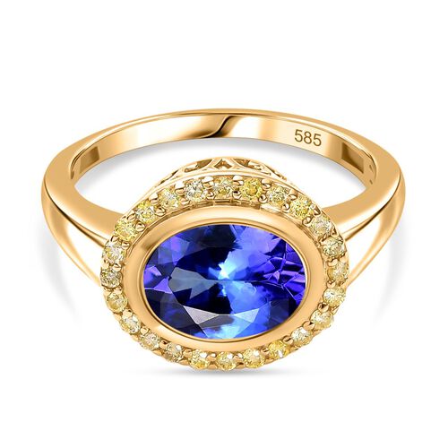 AAA Tansanit und natürlicher gelber Diamant Ring in 585 Gold - 2,17 ct. image number 0