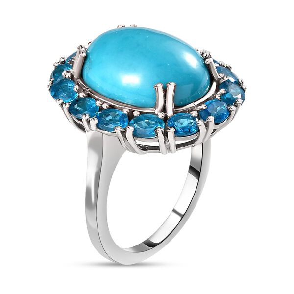 Amerikanischer, nat&uuml;rlicher Sleeping Beauty T&uuml;rkis und Neon Apatit-Ring - 10,38 ct. image number 5