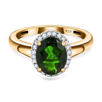 Nat&uuml;rlicher Chromdiopsid, Wei&szlig;er Diamant Ring, 925 Silber Gelbgold Vermeil (Gr&ouml;&szlig;e 21.00) ca. 2.01 ct