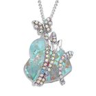 Herzdesign mit Schmetterling, Anhänger mit Kette, AB-Kristallen und Glasherz (20 mm), ca. 50 cm, silberfarben