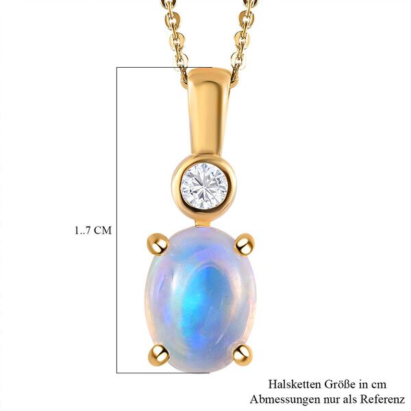 Nat&uuml;rlicher, &auml;thiopischer Welo Opal und wei&szlig;er Zirkon Anh&auml;nger mit Kette, 925 Silber vergoldet ca. 0.94 ct image number 4