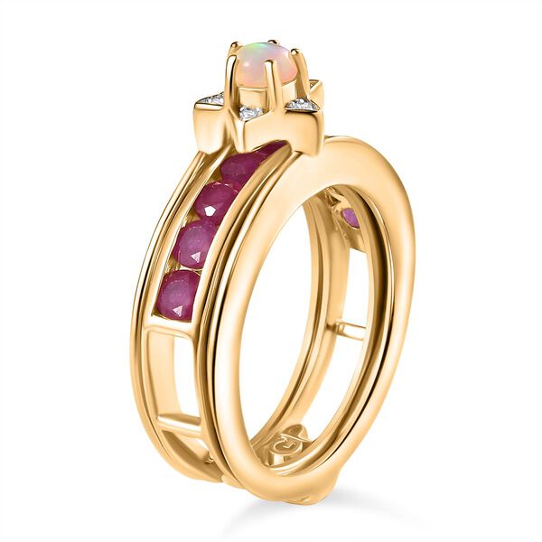 GP Celestial Dream Collection - Afrikanischer Rubin Afrikanischer Rubin und Welo Opal Ring Set, ca. 2,03 ct. image number 6