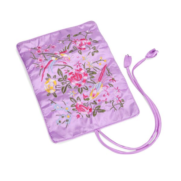 Schmuckorganizer aus Satin mit Stickerei und 5 Premium-Poliert&uuml;chern, 20x9cm, Lavendel image number 2