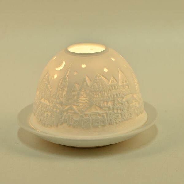 Weihnachts-Windlicht, unglasiertes, weißes Porzellan mit LED, 10 cm, Weihnachtsdorf image number 2