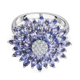 Tansanit, Moissanit Ring 925 Silber rhodiniert (Größe 17.00) ca. 3,51 ct