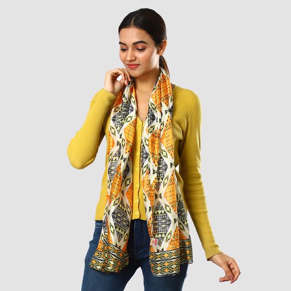 100% natürlicher Satin Seiden Schal, Rhombus Muster, Orange image number 2