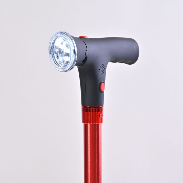 Klappbarer Smart-Walking-Stick mit drehbarem LED-Frontlicht und SOS-Alarm, Rot image number 1