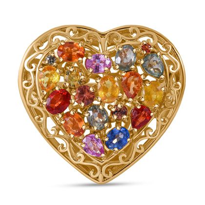 Mehrfarbiger Saphir Ring, 925 Silber Gelbgold Vermeil, (Größe 19.00) ca. 3.46 ct