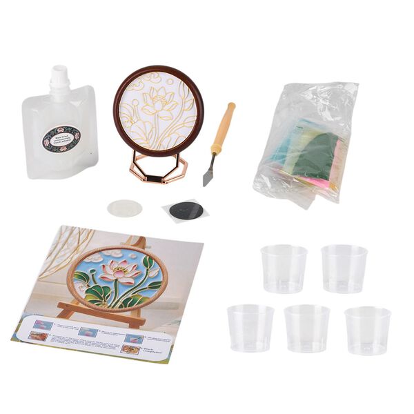 "Golden Lottery Painting frame table disply   Product size: 18.5 * 16 * 5CM Packaging: 1 piece/white box Function: Photo frame, colored sand, water-based eco-friendly adhesive, plastic cup, oil painting scraper" image number 5