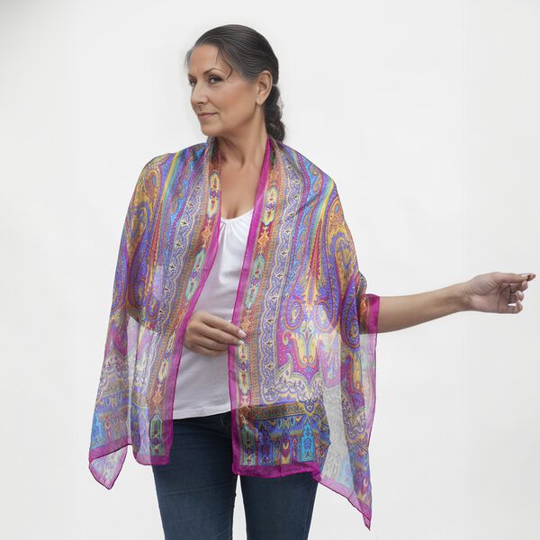 100% Natur Seide, Designer Schal, 50x160 cm, Rosa image number 2