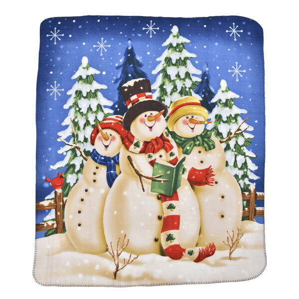 Superweiche Fleecedecke mit Schneemannsfeier Muster, Gr&ouml;&szlig;e 130x170 cm, Mehrfarbig