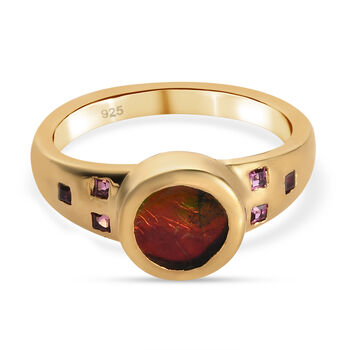 Ammolit und Rhodolith Granat Ring, 925 Silber Gelbgold Vermeil (Gr&ouml;&szlig;e 17.00) ca. 1.31 ct