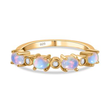 AA Nat&uuml;rlicher, &auml;thiopischer Welo Opal, Wei&szlig;er Zirkon Ring 925 Silber 750 Gelbgold Vermeil (Gr&ouml;&szlig;e 17.00) ca. 0,58 ct