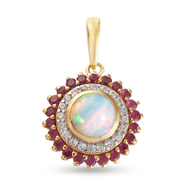 Nat&uuml;rlicher, &auml;thiopischer Opal, afrikanischer Rubin und Zirkon-Halo-Anh&auml;nger in Silber