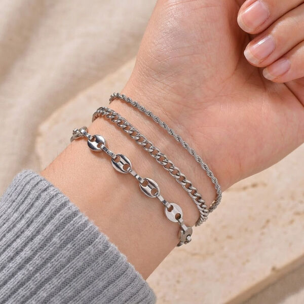 3er Set - Sehr Schick und Trendy Armb&auml;nder, Chirurgen-Edelstahl, Silberfarben image number 3