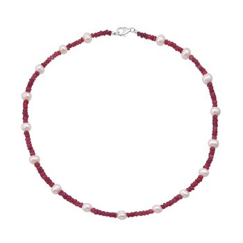 Afrikanischer Rubin (Fissure gef&uuml;llt), S&uuml;&szlig;wasser Perle (2-3 mm) Halskette ca. 45 cm 925 Silber rhodiniert