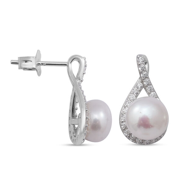 Wei&szlig;e S&uuml;&szlig;wasser Perle und Simulierter Wei&szlig;er Diamant Ohrh&auml;nger 925 Silber rhodiniert ca. 0,91 ct&nbsp; image number 3