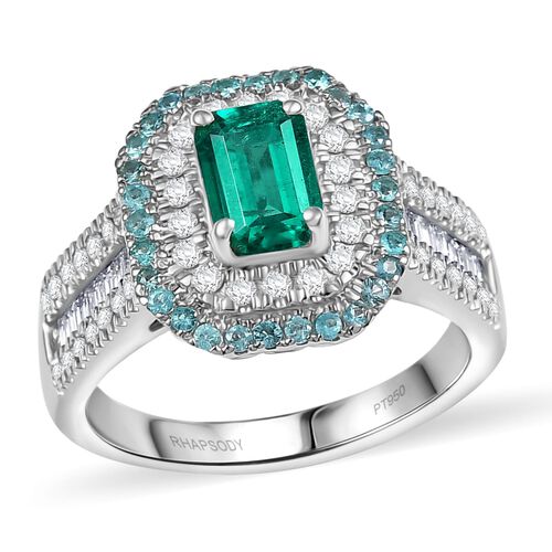 RHAPSODY zertifiziert und geprüft AAAA Kagem sambischer Smaragd, Paraiba Turmalin und Diamant Ring in 950 Platin - 2 ct. image number 0