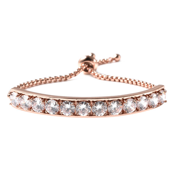 Flexibles wei&szlig;es Zirkonia Bolo-Armband, ca. 15-25 cm, ros&eacute;farben