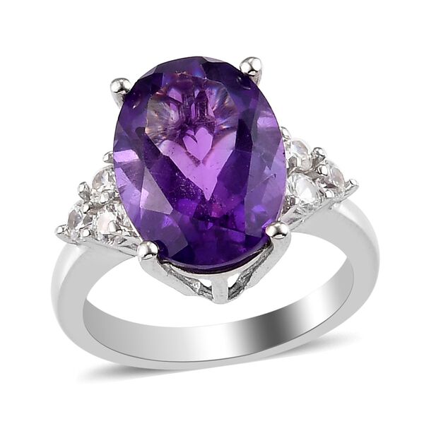 Lusaka Amethyst  Zirkon Solitär Ring 925 Silber Platin-Überzug image number 4