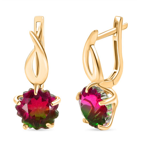 Bloom Flare - D joy Wassermelonen Quarz Triplette Ohrringe 925 Silber 750 Gelb Vergoldet ca. 7,58 ct. image number 0