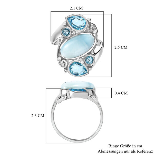 Sajen Silber - Larimar, Schweizer Blauer Quartz Dublett Ring 925 Silber rhodiniert (Größe 17.00) ca. 6.10 ct image number 6