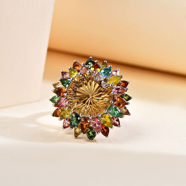 Hanabi Schliff -Citrin und natürlicher Mehrfach-Turmalin Ring- 15,67 ct. image number 2