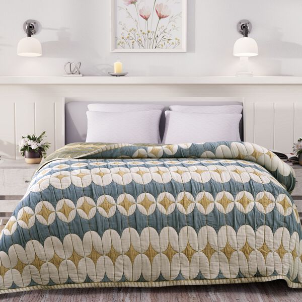 Luxus Jacquard Decke, fein gemustert, 2200 g Poly Füllung, 200 x 230 cm, Blau Weiß image number 2