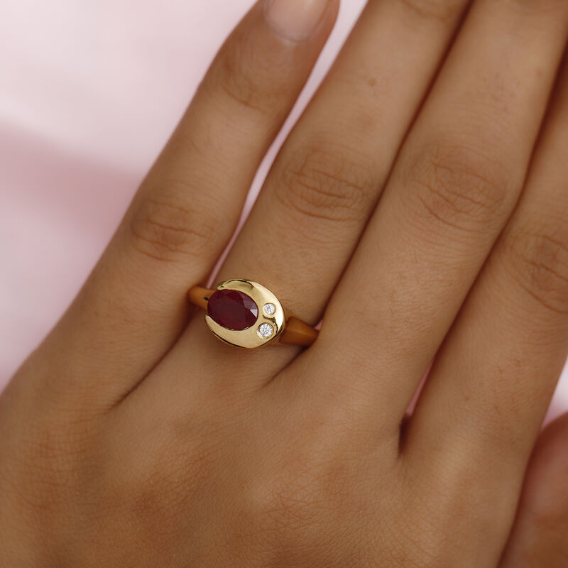 Afrikanischer Rubin (Fissure gefüllt) und Zirkon Ring 925 Silber vergoldet image number 0