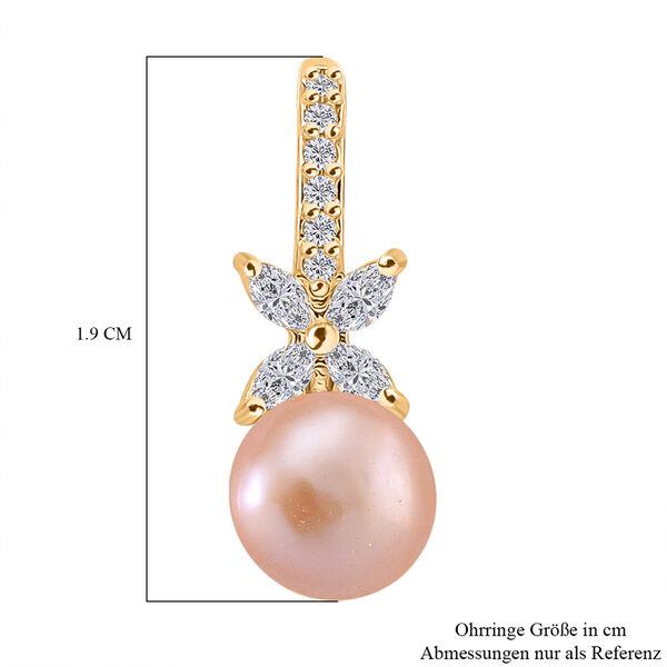 Pfirsich-S&uuml;&szlig;wasser Perle (6-8 mm), Wei&szlig;er Zirkonia Ohrringe Nickelfreies Messing vergoldet image number 6