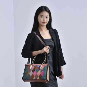 Chaos By Elsie - Farbenfrohe Echtleder Crossbody Tasche, Mattes Krokodil-Muster