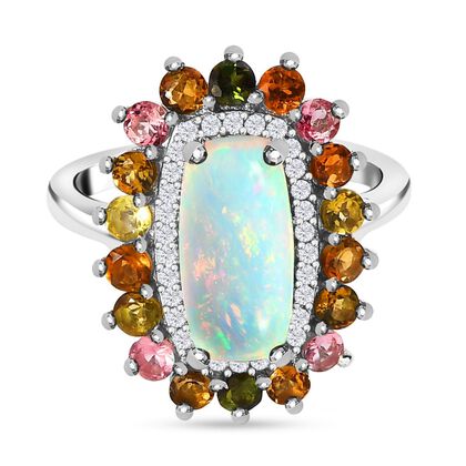 Nat&uuml;rlicher, &auml;thiopischer Welo Opal, mehrfarbiger-Turmalin Ring, 925 Silber platiniert (Gr&ouml;&szlig;e 20.00) ca. 3.61 ct
