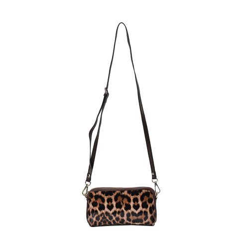 100% Echtleder Crossbody-Tasche mit RFID-Schutz und Leopardenmuster, 19x11 cm, Schwarz image number 0